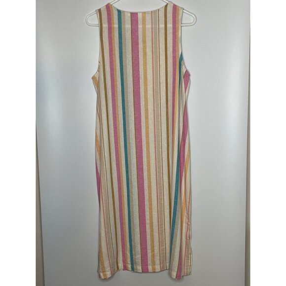 Westbound 100% Linen Multi Color Stripe Sleeveless Midi Shift Dress Size Medium - Picture 8 of 10